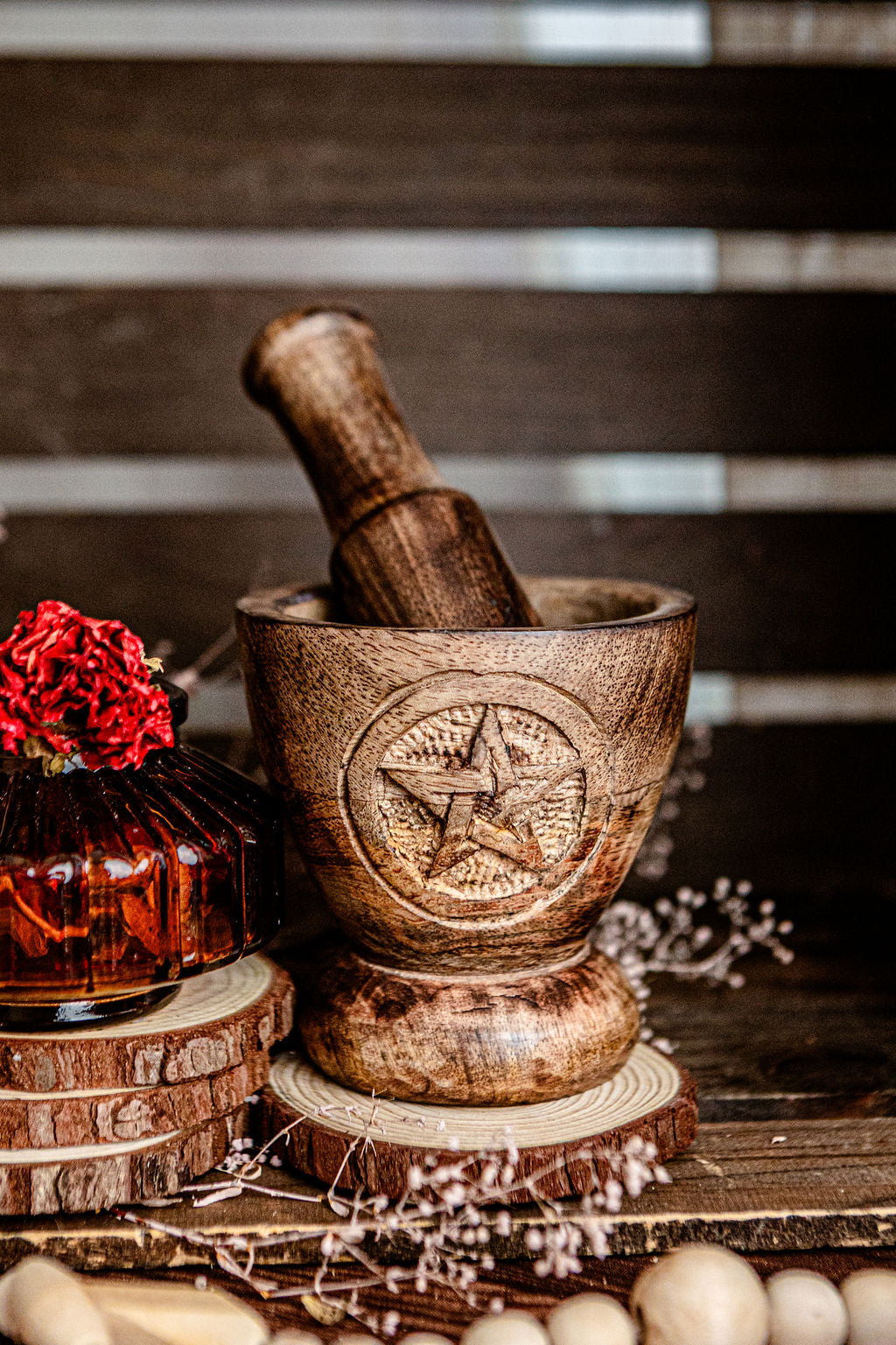 Pentagram Wooden Mortar & Pestle