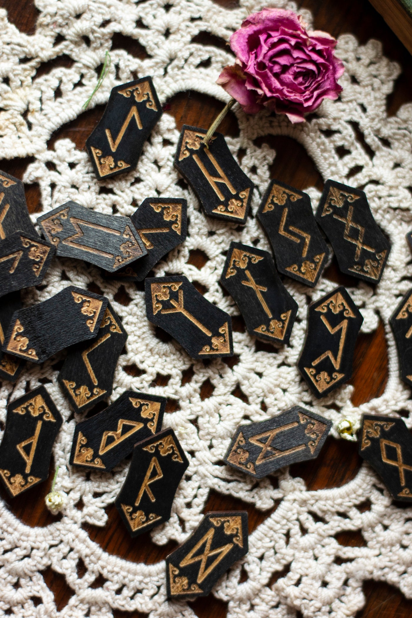 Hand Carved Wooden Runes Set