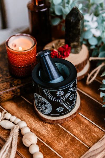 Floral Carved Mortar & Pestle