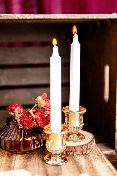 Amber Glass Candle Holder with Candles