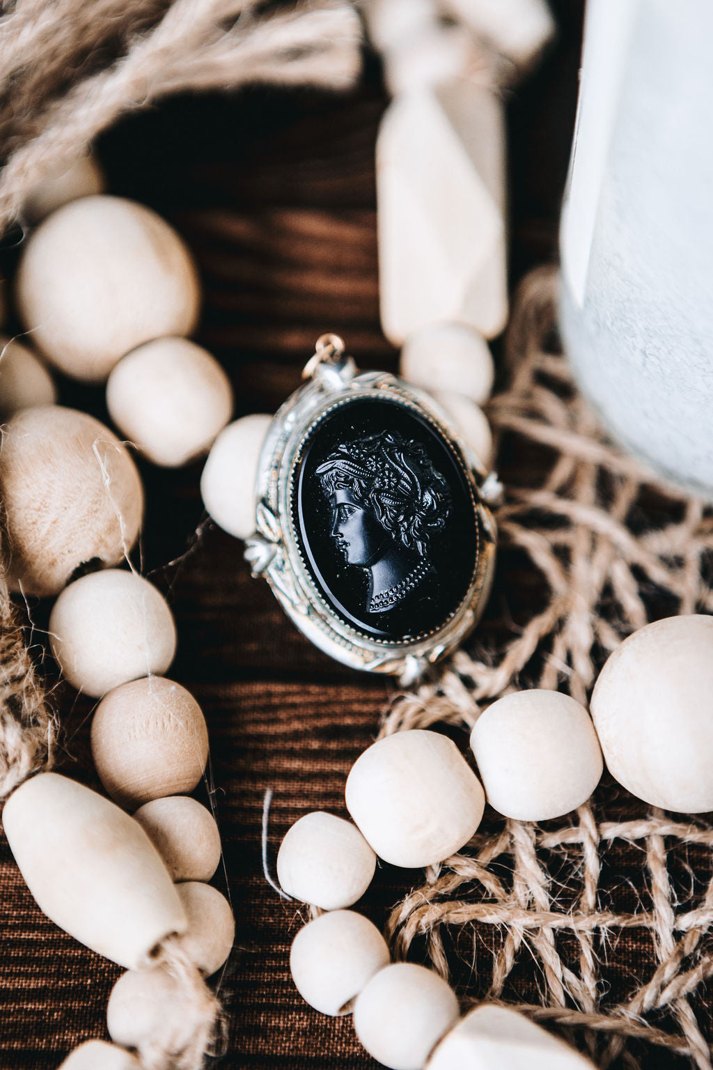 Black Glass Cameo Necklace (Mourning Jewelry)