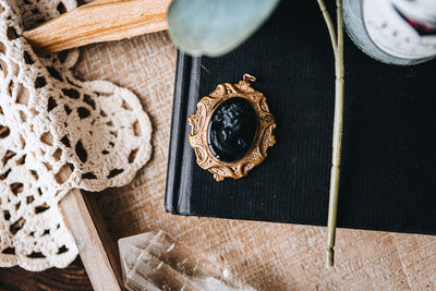 Black Glass Cameo Necklace (Mourning Jewelry)