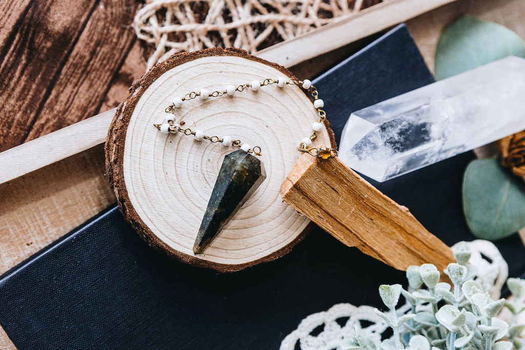 Antique Rosary + Ring Pendulum (Labradorite)