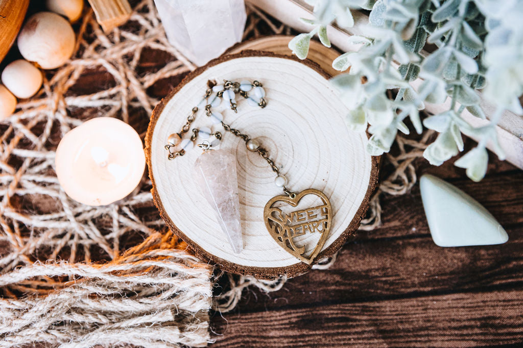 Antique Rosary + Vintage Sweet Heart Pendant (Smoky Quartz)