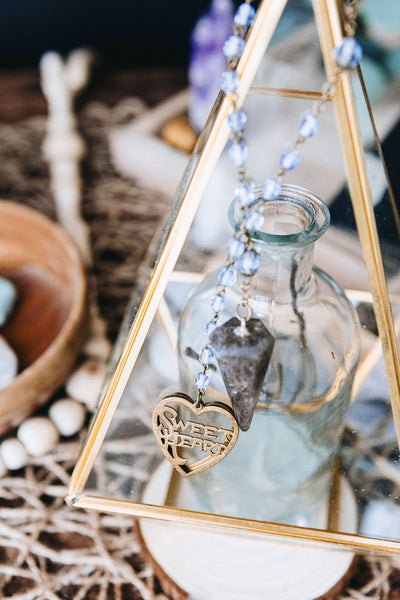 Antique Rosary + Vintage Sweet Heart Pendant (Smoky Quartz)