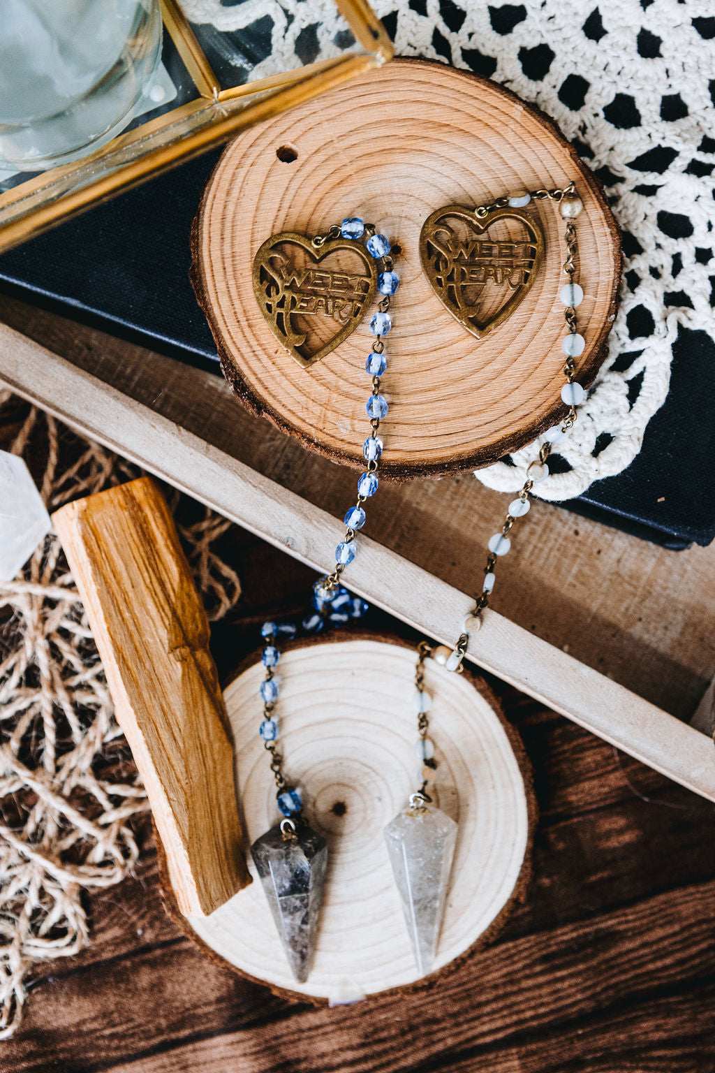 Antique Rosary + Vintage Sweet Heart Pendant (Smoky Quartz)