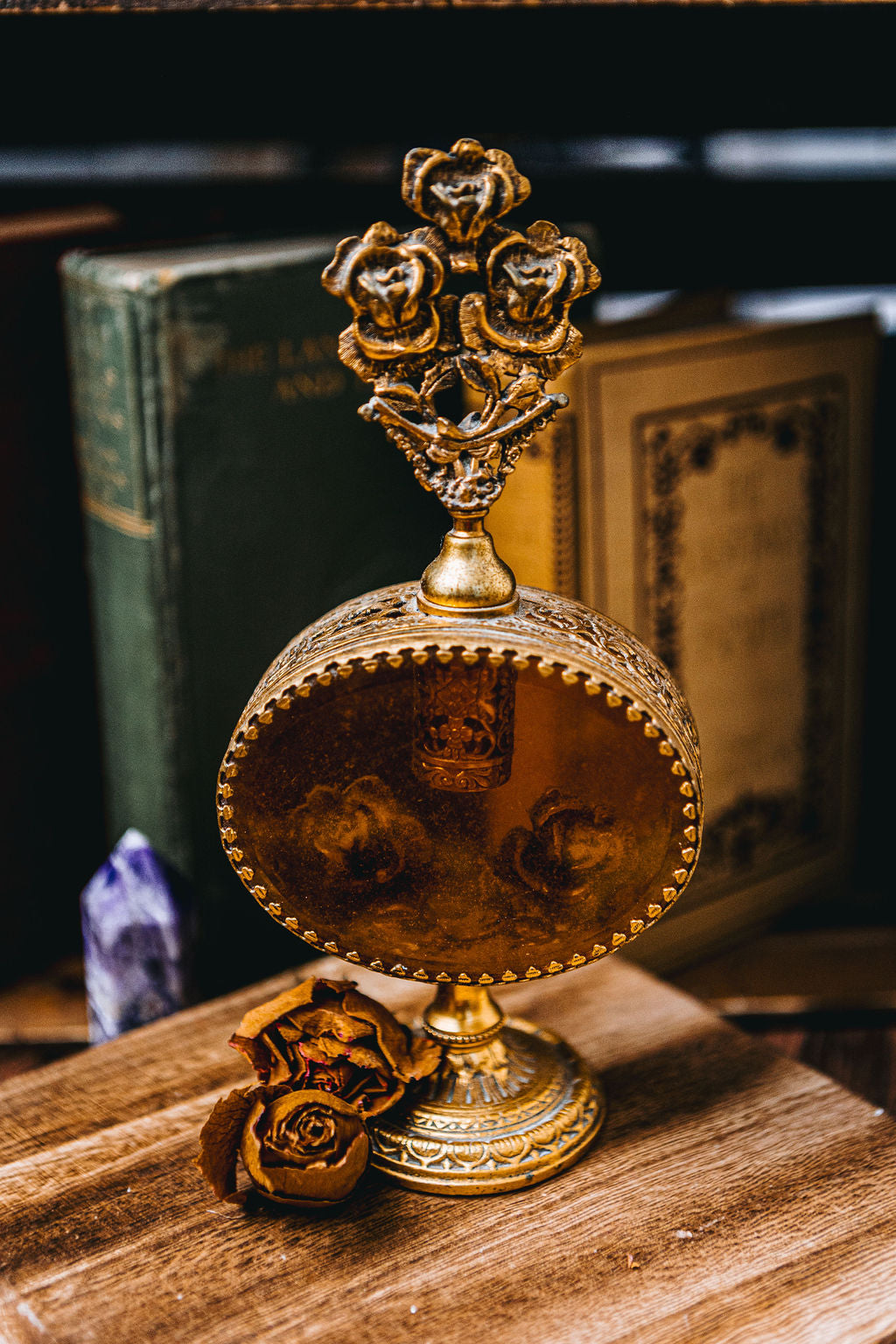 Antique Glass Amber Bottle-Oval