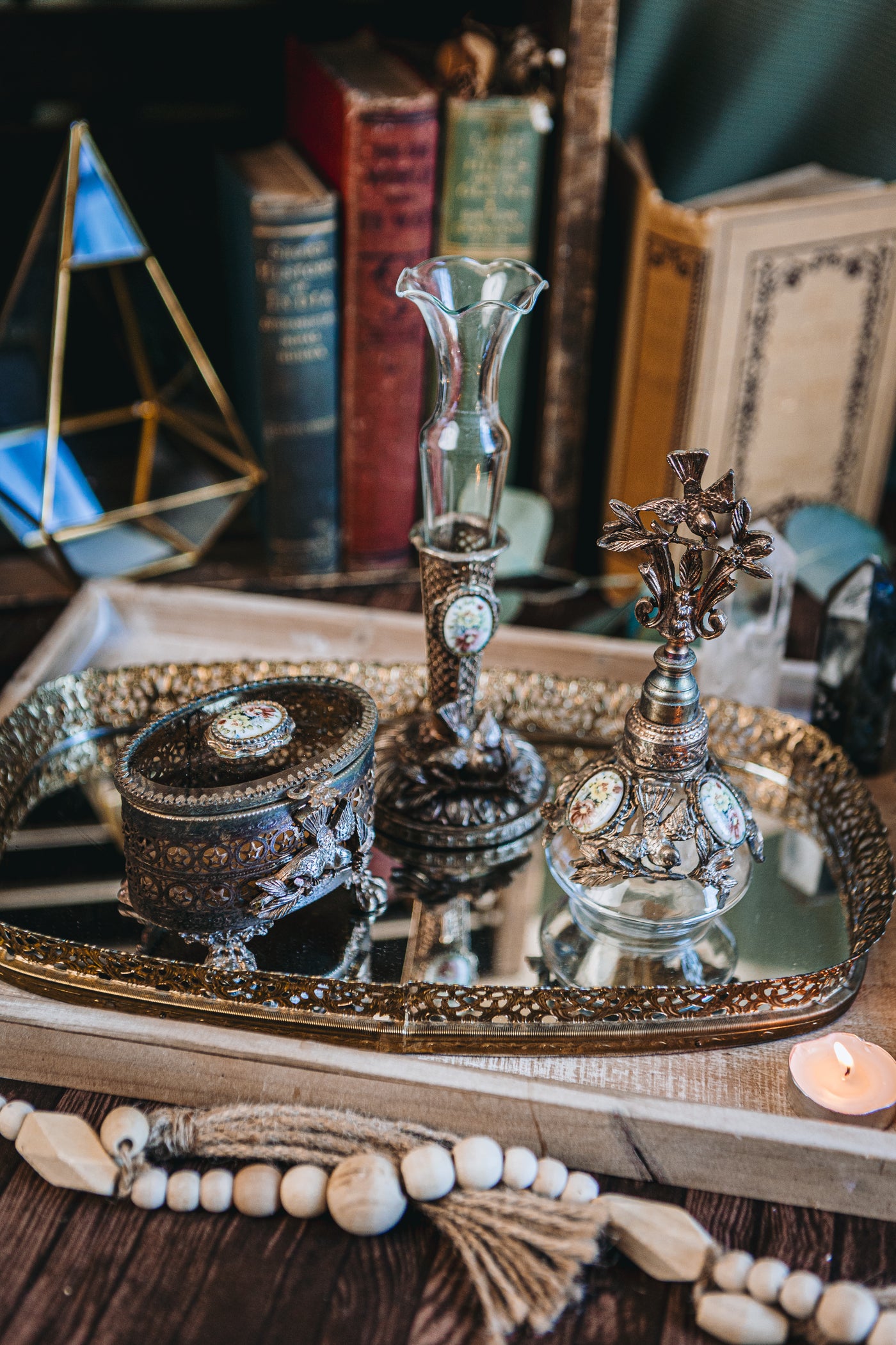 Antique Glass Vanity Set (4 piece)