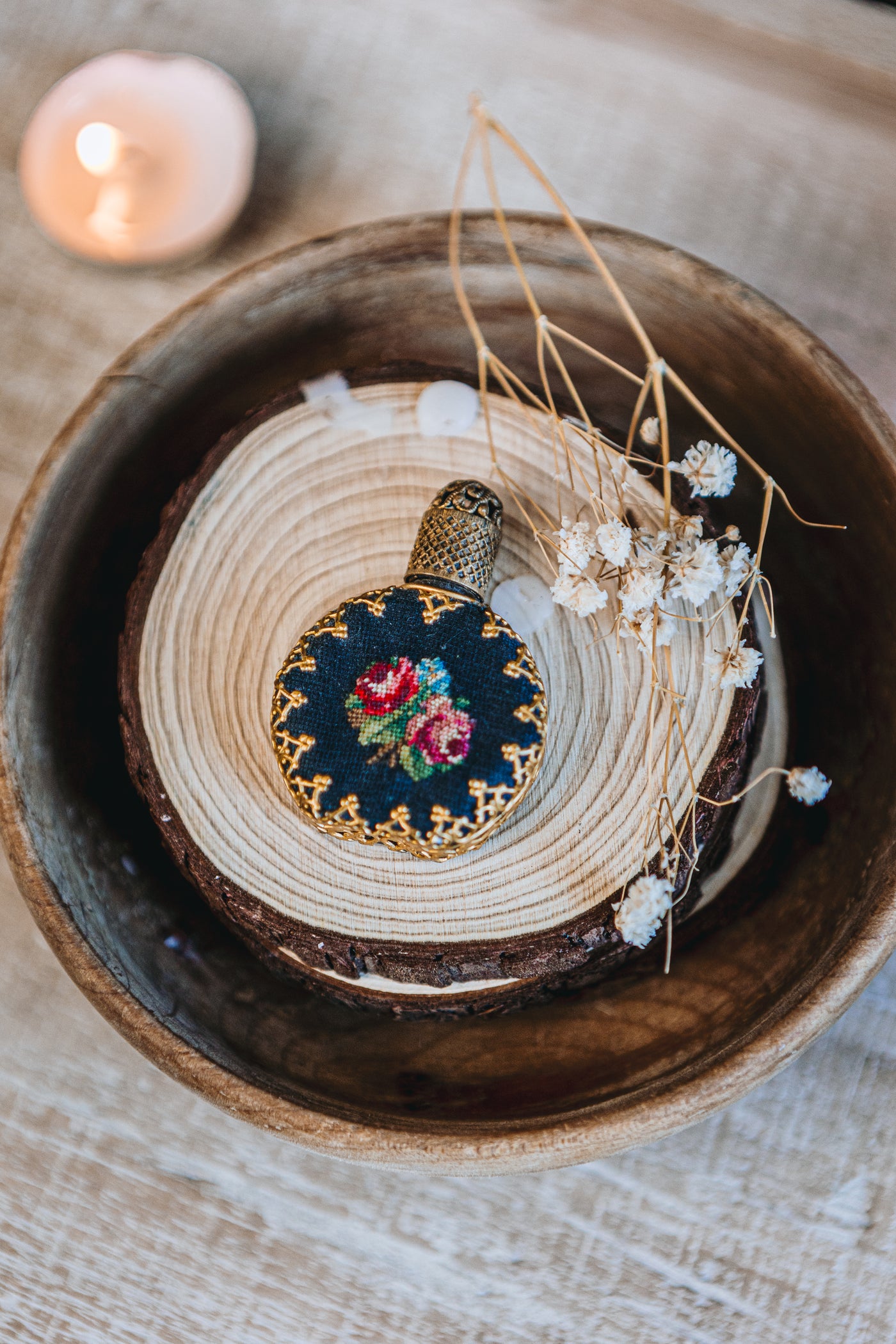 Antique Mini Embroidered Bottle