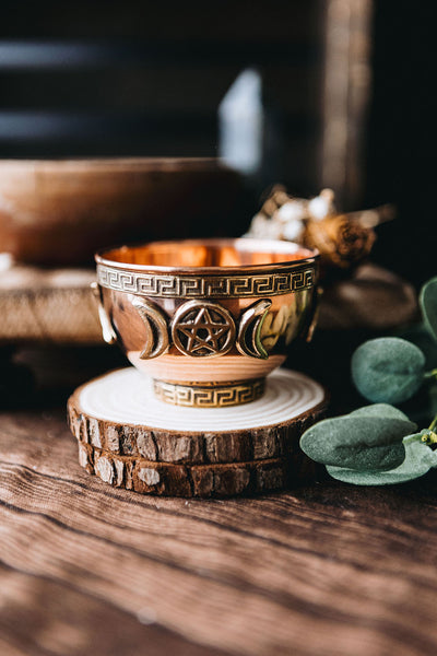 Triple Moon Copper Offering Bowl