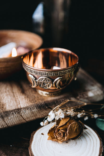 Triple Moon Copper Offering Bowl