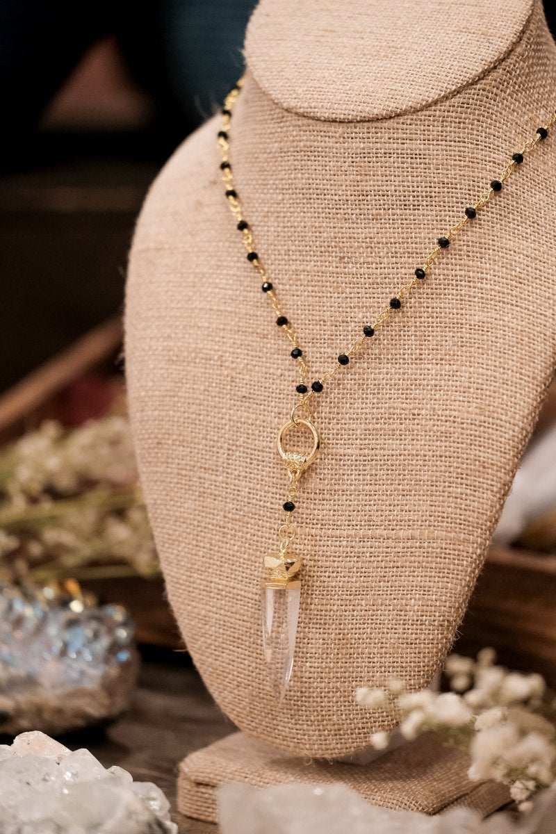 Quartz Dagger & Rosary Chain Necklace