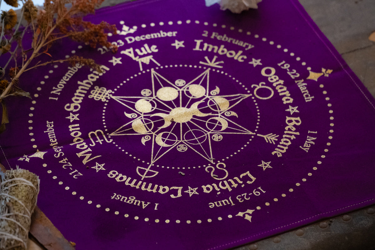 Wheel of the Year Altar Cloth//Royal Purple and Gold
